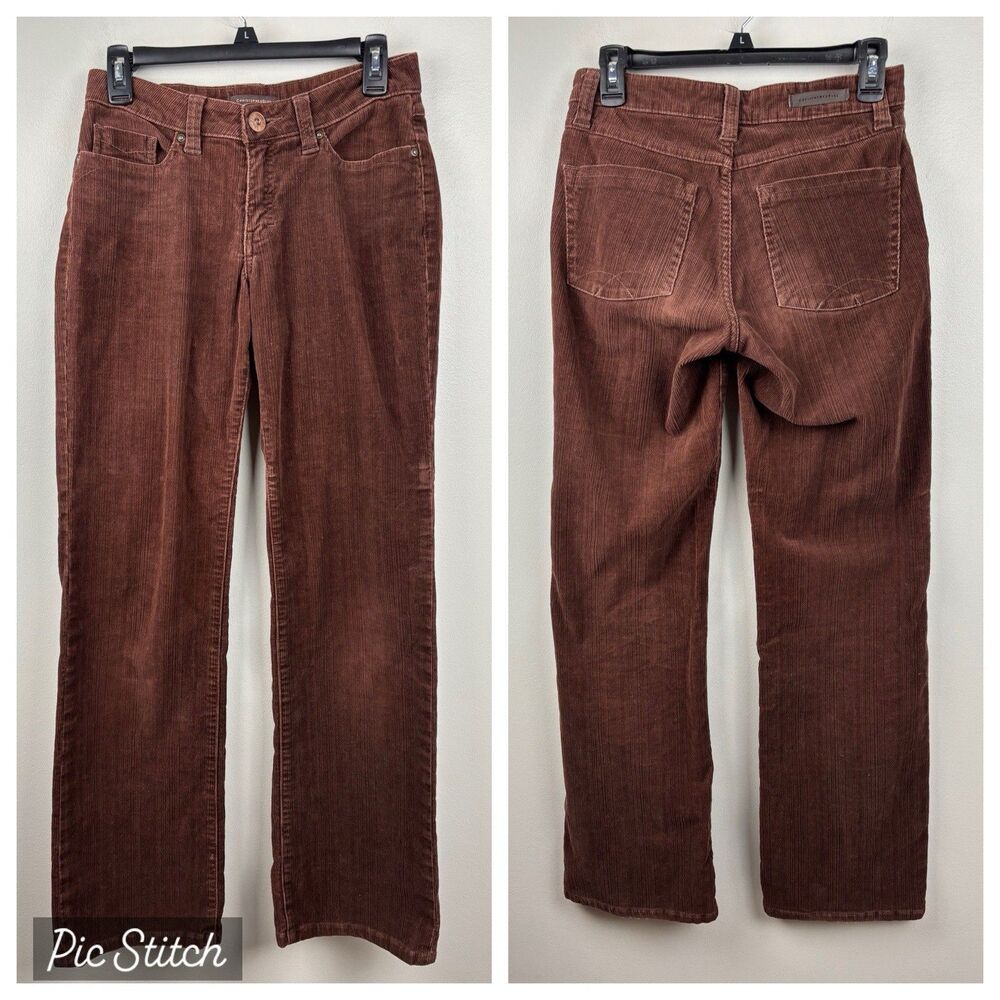 Christopher Blue Corduroy Pants Women's 4 Brown Stretch Straight Leg Casual - Picture 1 of 10